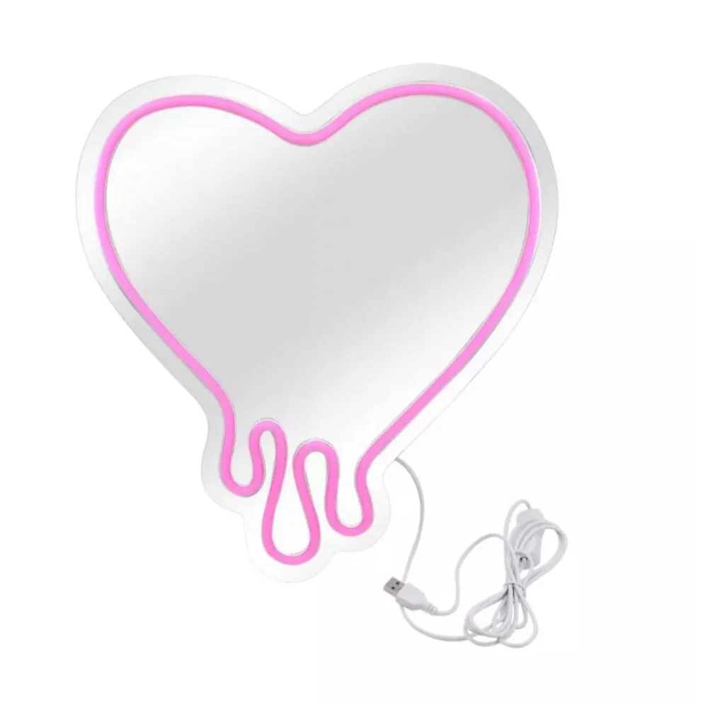 New View Dripping Heart Light Up‎ Neon Wall Mirror | Pink | Brand New